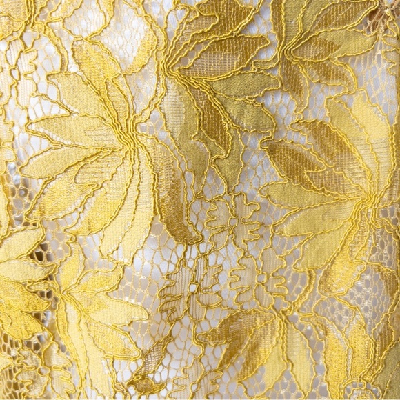 Zara Mustard Yellow Floral Lace Sheer Blouse Size Large - Picture 7 of 10